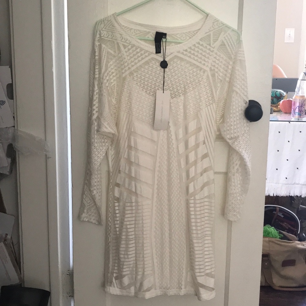 White Dress with Geometric Overlay